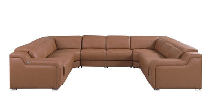 Chestnut Italian Leather Power Reclining U Shaped Eight Piece Corner Sectional With Console HomeRoots