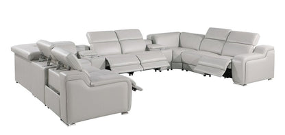Light Gray Italian Leather Power Reclining U Shaped Ten Piece Corner Sectional With Console HomeRoots