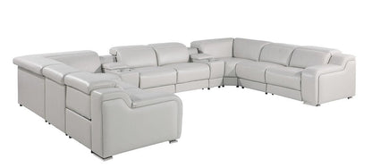 Light Gray Italian Leather Power Reclining U Shaped Ten Piece Corner Sectional With Console HomeRoots