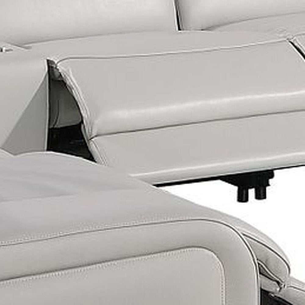 Light Gray Italian Leather Power Reclining U Shaped Ten Piece Corner Sectional With Console HomeRoots