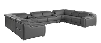 Dark Gray Italian Leather Power Reclining U Shaped Ten Piece Corner Sectional With Console HomeRoots