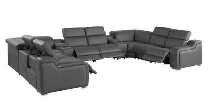 Dark Gray Italian Leather Power Reclining U Shaped Ten Piece Corner Sectional With Console HomeRoots