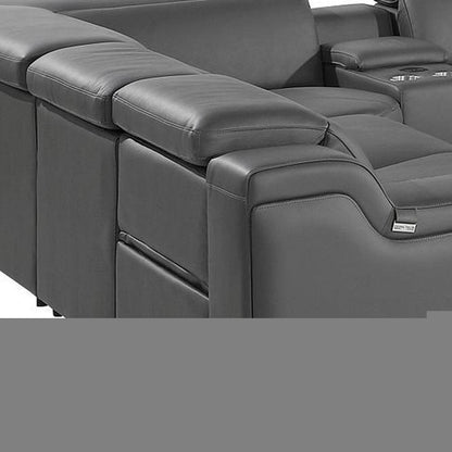 Dark Gray Italian Leather Power Reclining U Shaped Ten Piece Corner Sectional With Console HomeRoots