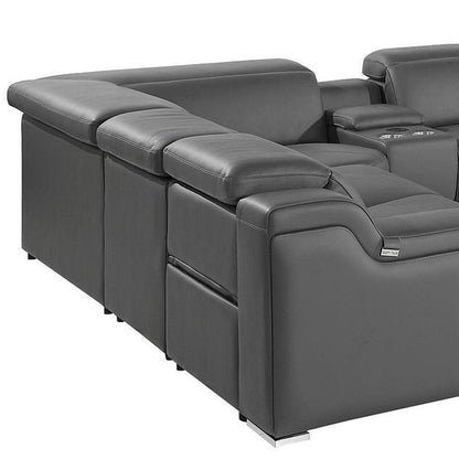 Dark Gray Italian Leather Power Reclining U Shaped Ten Piece Corner Sectional With Console HomeRoots