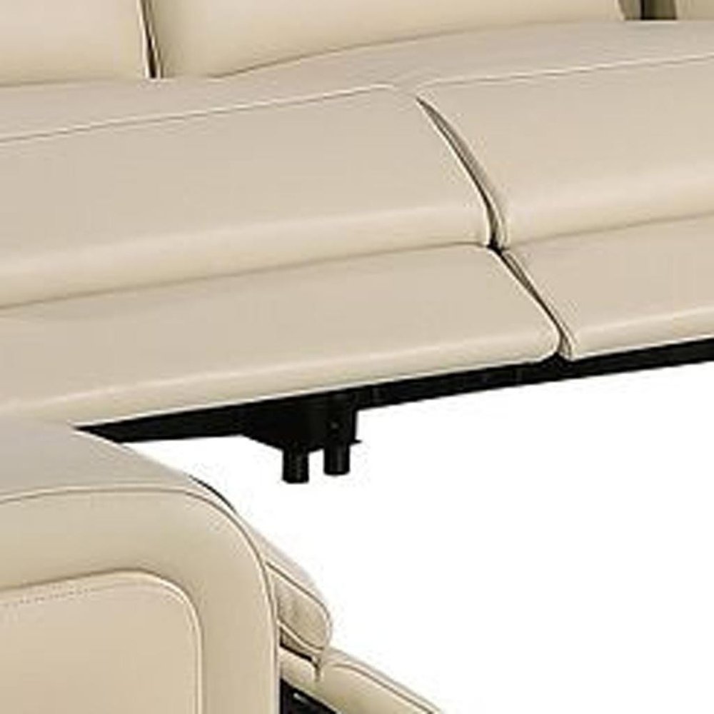 Beige Italian Leather Power Reclining U Shaped Ten Piece Corner Sectional With Console HomeRoots