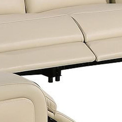 Beige Italian Leather Power Reclining U Shaped Ten Piece Corner Sectional With Console HomeRoots
