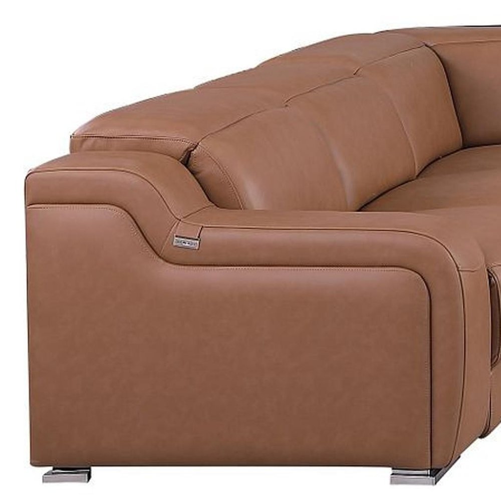 Chestnut Italian Leather Power Reclining U Shaped Ten Piece Corner Sectional With Console HomeRoots