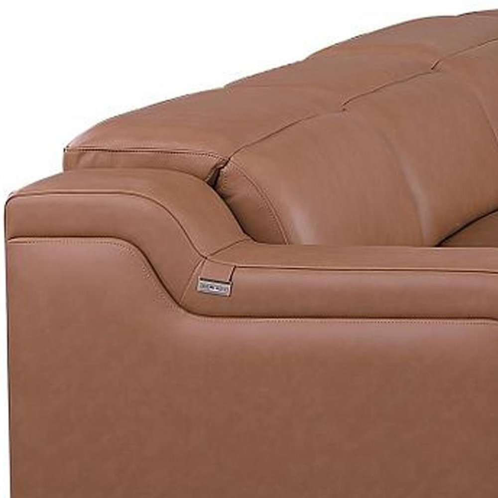 Chestnut Italian Leather Power Reclining U Shaped Ten Piece Corner Sectional With Console HomeRoots