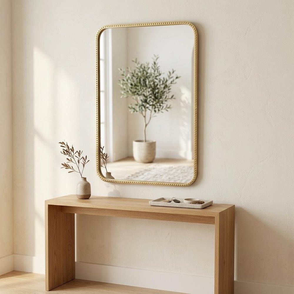 32" Gold Metal Beaded Accent Mirror HomeRoots