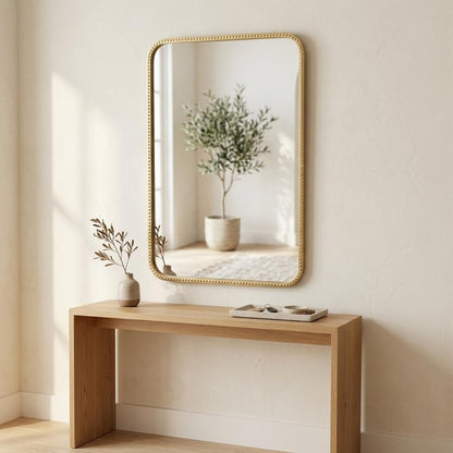 32" Gold Metal Beaded Accent Mirror HomeRoots