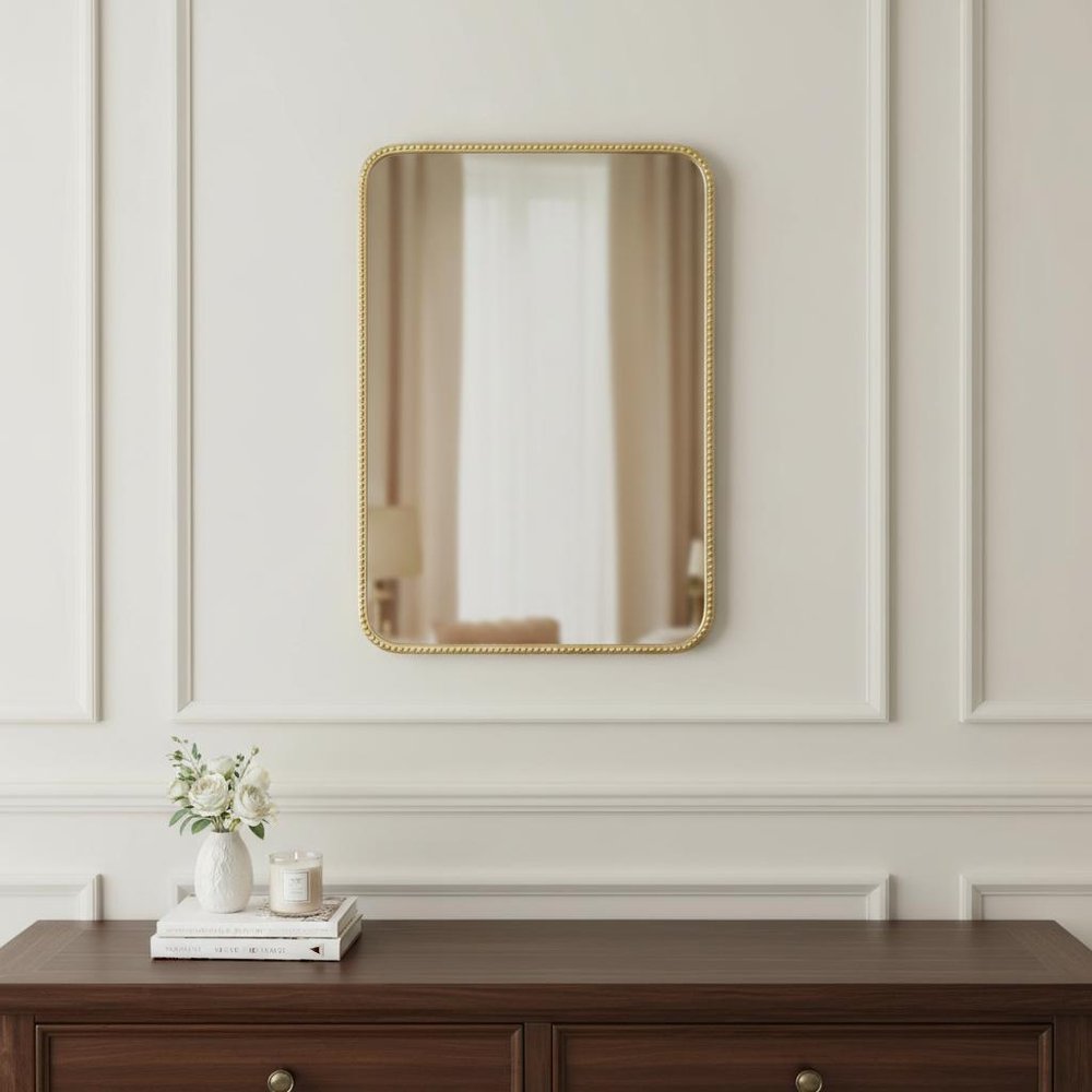 32" Gold Metal Beaded Accent Mirror HomeRoots