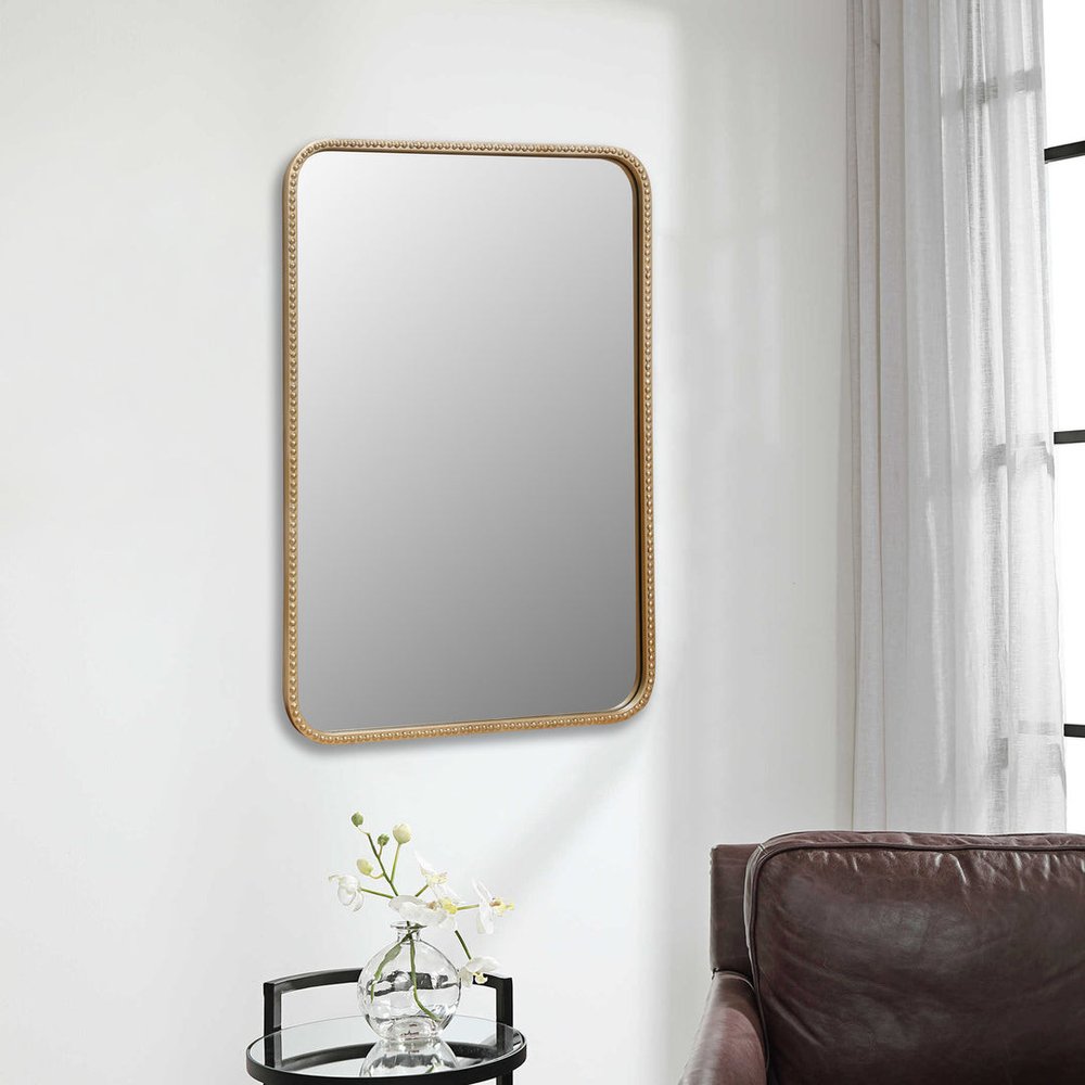 32" Gold Metal Beaded Accent Mirror HomeRoots