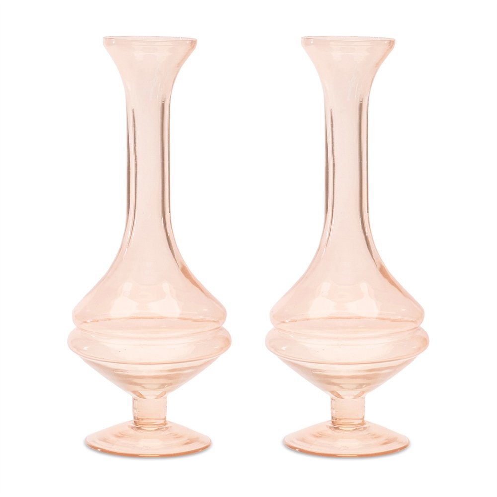 Set of Two 9" Pink Glass Trumpet Table Vases HomeRoots