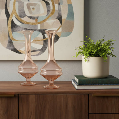 Set of Two 9" Pink Glass Trumpet Table Vases HomeRoots
