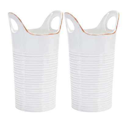 Set of Two White And Beige Ceramic Round Table Vases HomeRoots