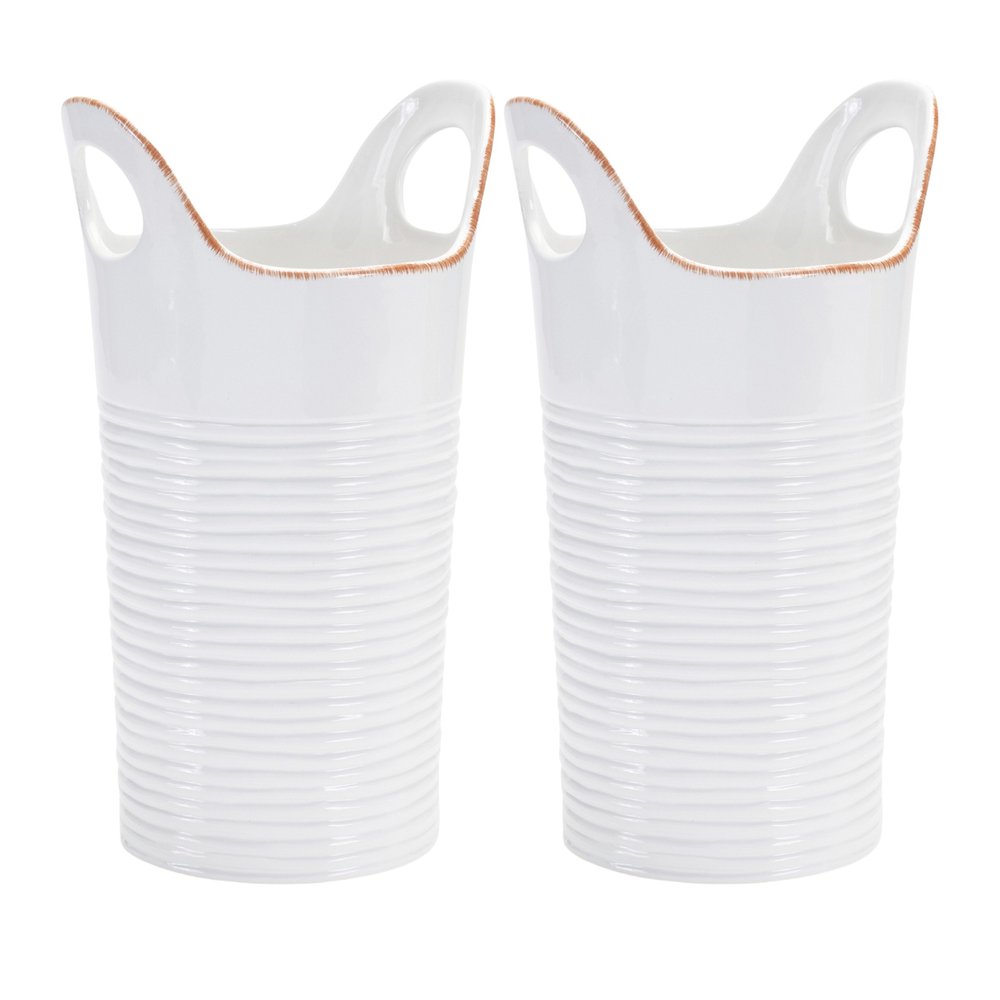Set of Two White And Beige Ceramic Round Table Vases HomeRoots