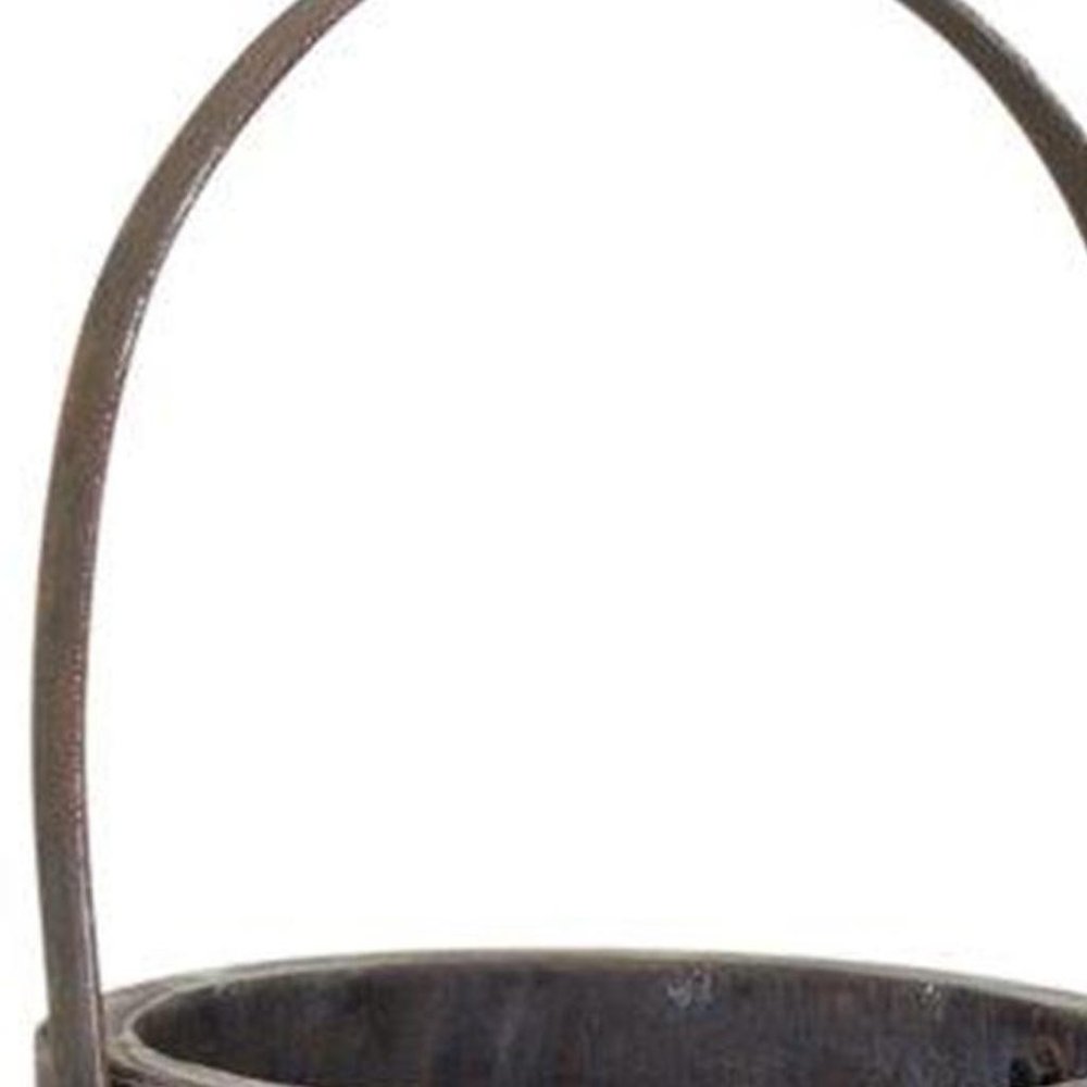 Set of Two Brown Steel And Wood 20 Ounce Round Distressed Pot Planters HomeRoots