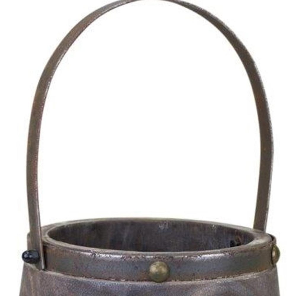 Set of Two Brown Steel And Wood 20 Ounce Round Distressed Pot Planters HomeRoots