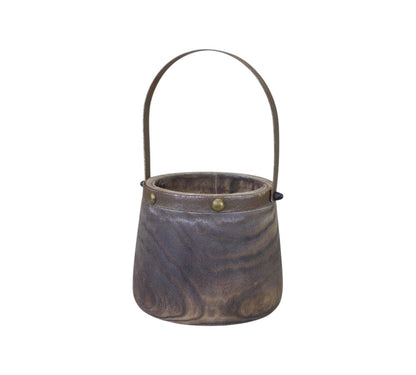 Set of Two Brown Steel And Wood 20 Ounce Round Distressed Pot Planters HomeRoots