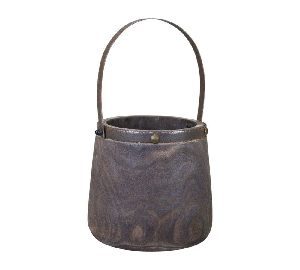 Set of Two Brown Steel And Wood 20 Ounce Round Distressed Pot Planters HomeRoots