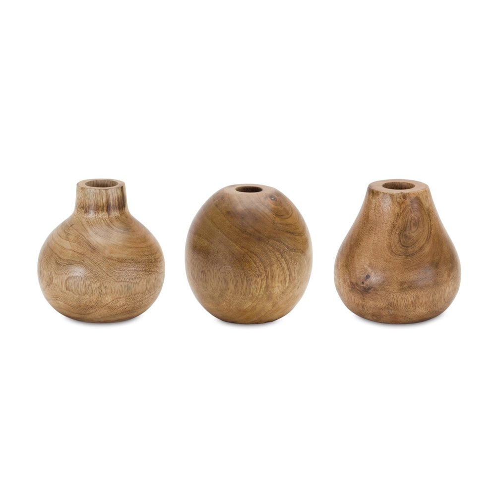 Set of Three Natural Wood Bud Table Vases HomeRoots