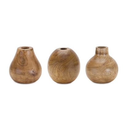 Set of Three Natural Wood Bud Table Vases HomeRoots