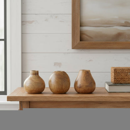 Set of Three Natural Wood Bud Table Vases HomeRoots