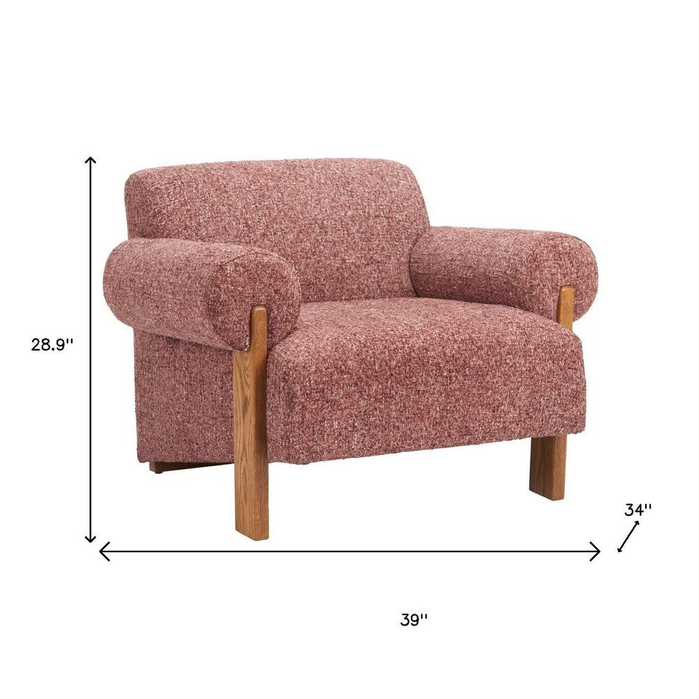 39" Copper And Brown Woven Upholstery And Solid Wood Arm Chair HomeRoots