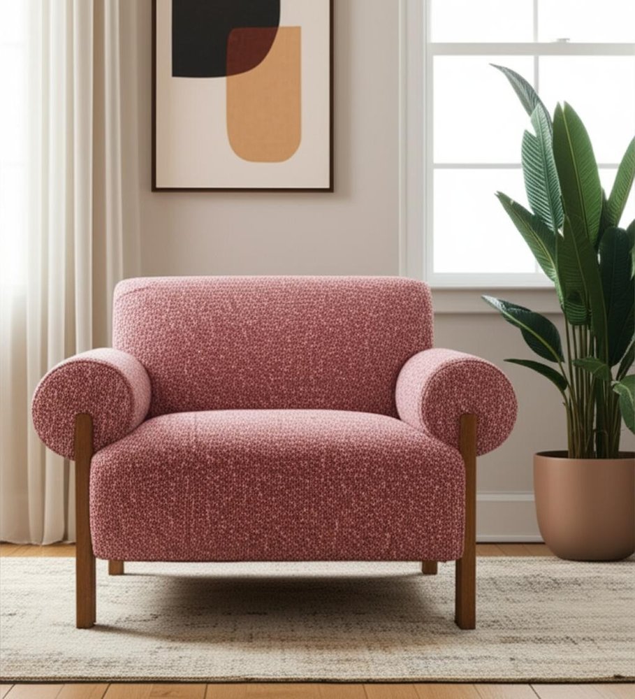 39" Copper And Brown Woven Upholstery And Solid Wood Arm Chair HomeRoots