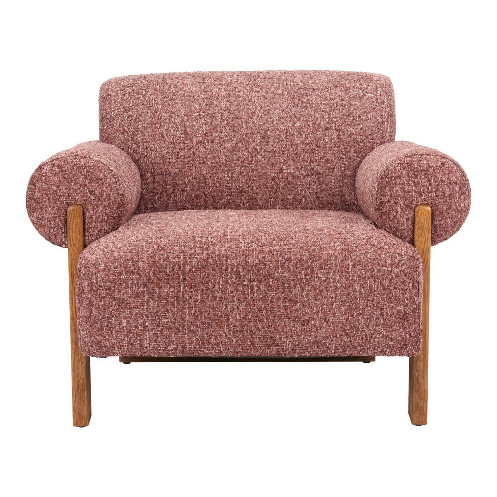 39" Copper And Brown Woven Upholstery And Solid Wood Arm Chair HomeRoots