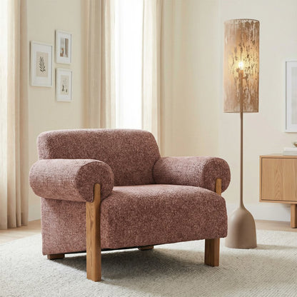 39" Copper And Brown Woven Upholstery And Solid Wood Arm Chair HomeRoots