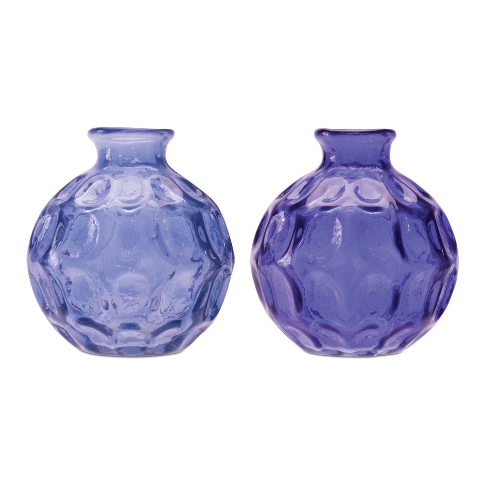 Set of Two Blue Glass Round Table Vases HomeRoots