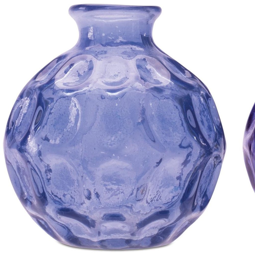 Set of Two Blue Glass Round Table Vases HomeRoots
