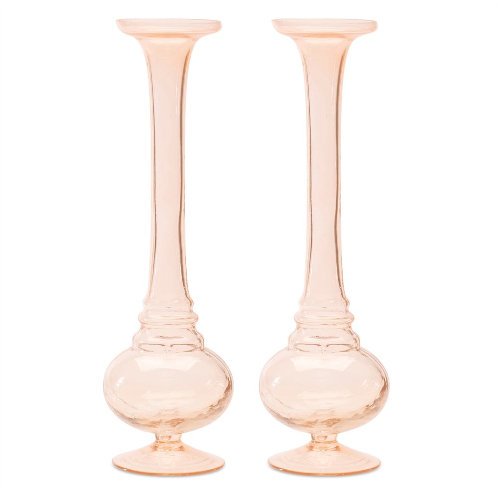 Set of Two 11" Pink Glass Trumpet Table Vases HomeRoots