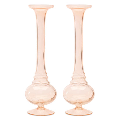 Set of Two 11" Pink Glass Trumpet Table Vases HomeRoots