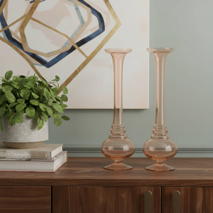 Set of Two 11" Pink Glass Trumpet Table Vases HomeRoots