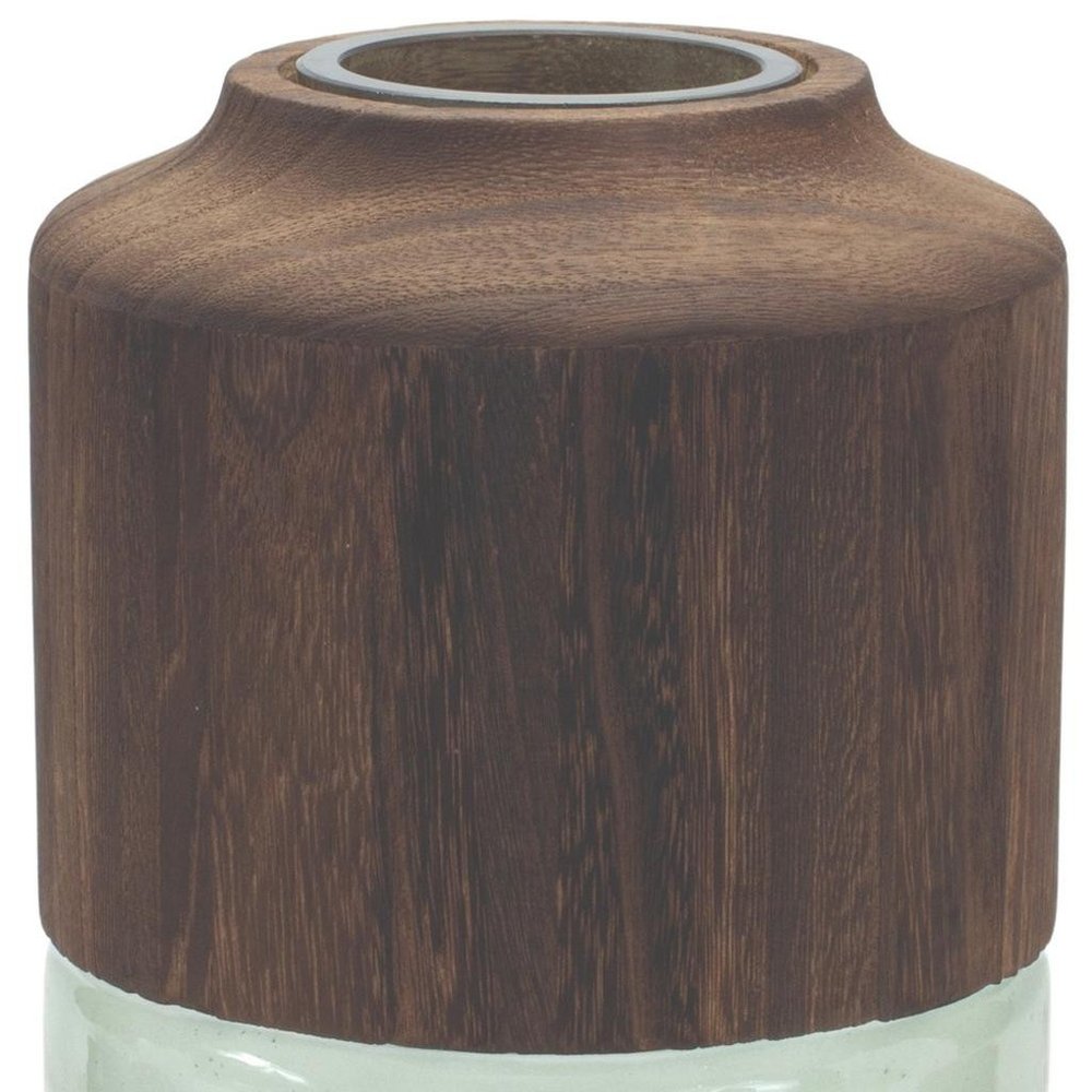 11" Brown And Sage Glass Round Table Vase With Wood HomeRoots