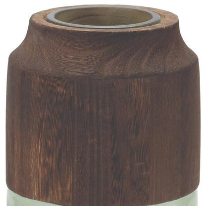 9" Brown And Sage Glass Cylindrical Table Vase With Wood HomeRoots
