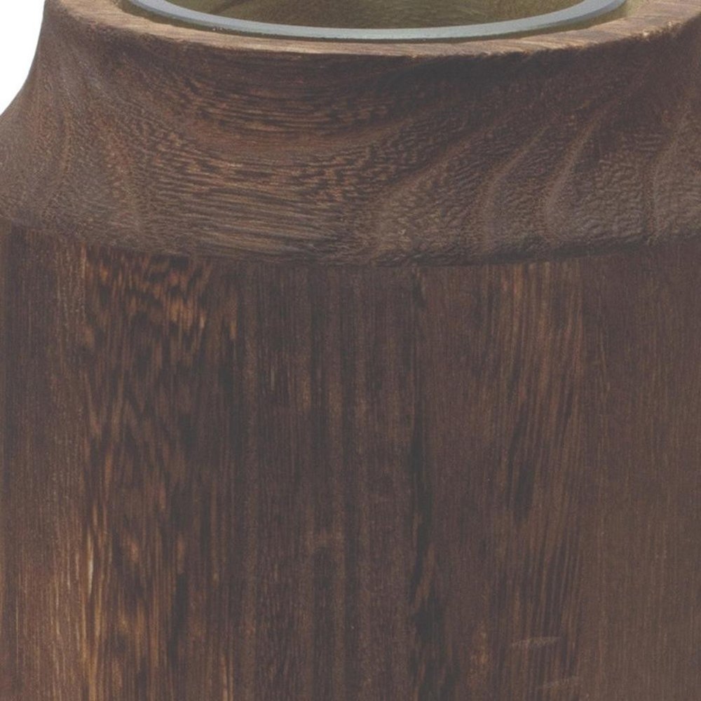 9" Brown And Sage Glass Cylindrical Table Vase With Wood HomeRoots