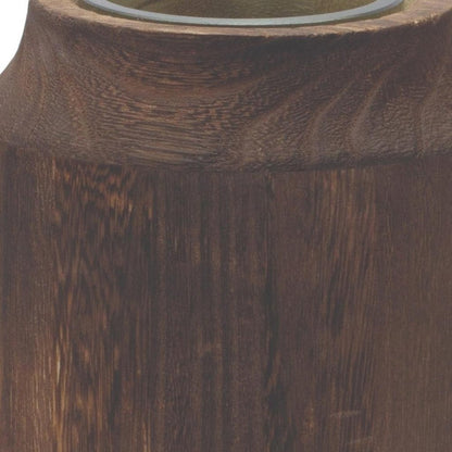 9" Brown And Sage Glass Cylindrical Table Vase With Wood HomeRoots