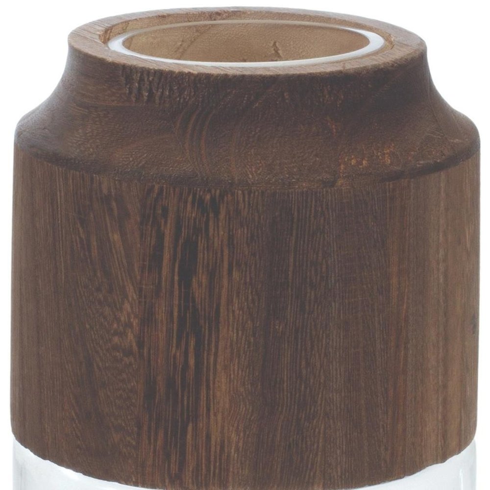 9" Brown And Clear Glass Round Table Vase With Wood HomeRoots