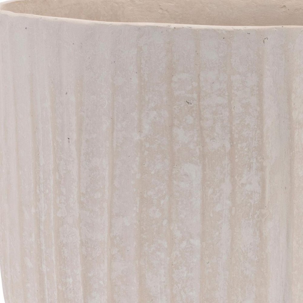 8" Beige Recycled Paper Textured Lines Urn Table Vase HomeRoots