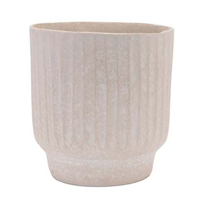 8" Beige Recycled Paper Textured Lines Urn Table Vase HomeRoots
