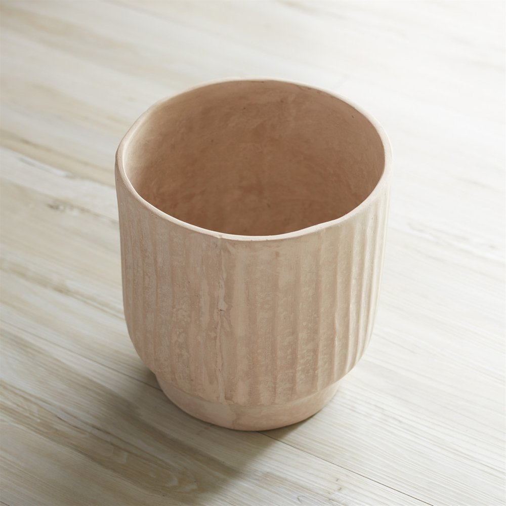 8" Beige Recycled Paper Textured Lines Urn Table Vase HomeRoots