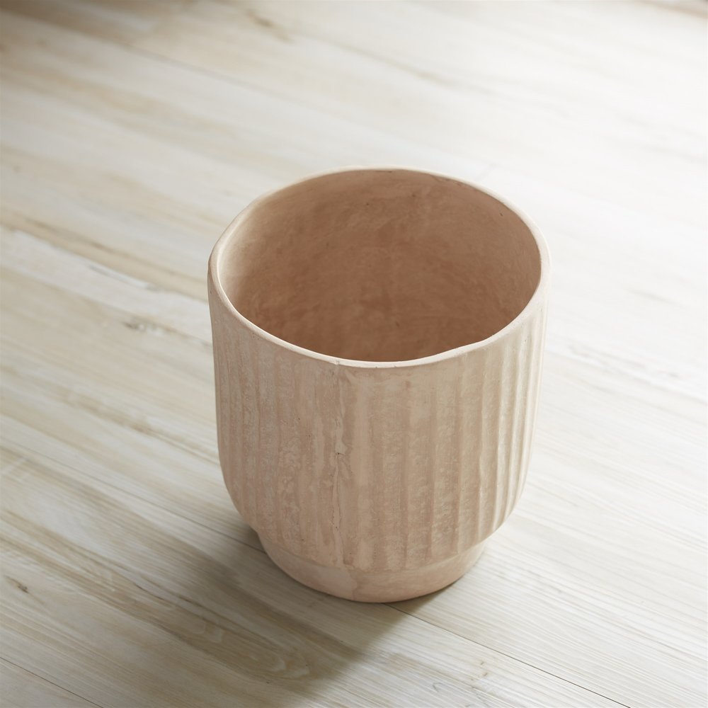 8" Beige Recycled Paper Textured Lines Urn Table Vase HomeRoots