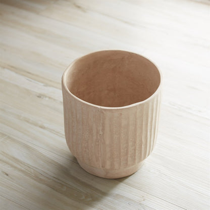 8" Beige Recycled Paper Textured Lines Urn Table Vase HomeRoots