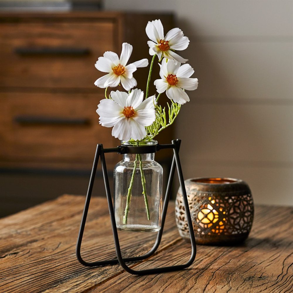 Set of Two Clear And Brown Glass And Metal Round Table Vases HomeRoots