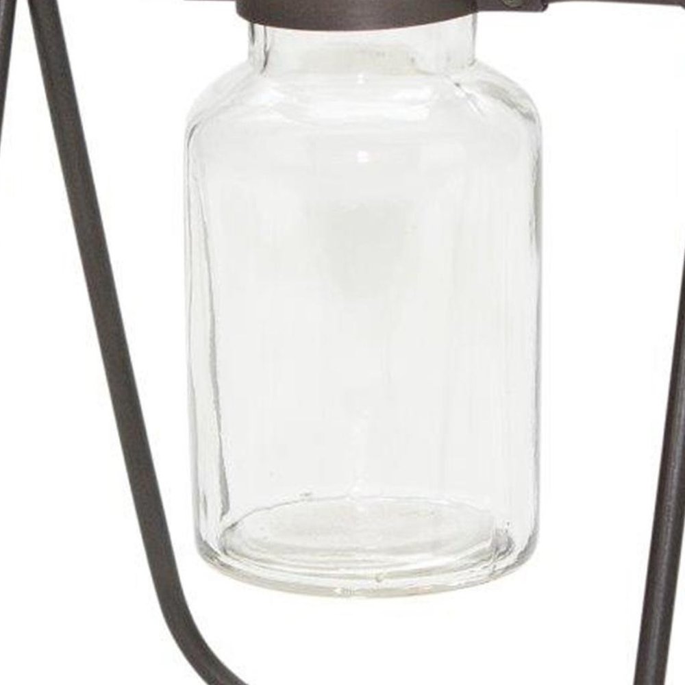 Set of Two Clear And Brown Glass And Metal Round Table Vases HomeRoots