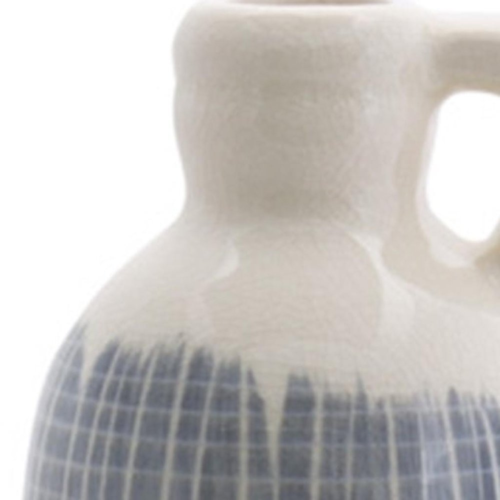 Set of Three Off White And Blue Clay Checkered Jug Vases HomeRoots