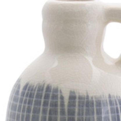 Set of Three Off White And Blue Clay Checkered Jug Vases HomeRoots